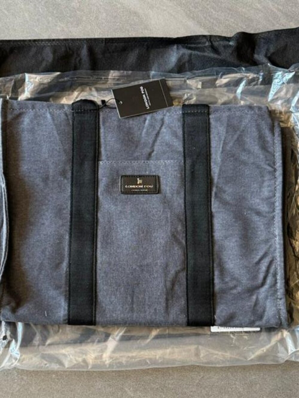 London Fog Gray & Black Canvas Tote & Dust Bag - NWT's